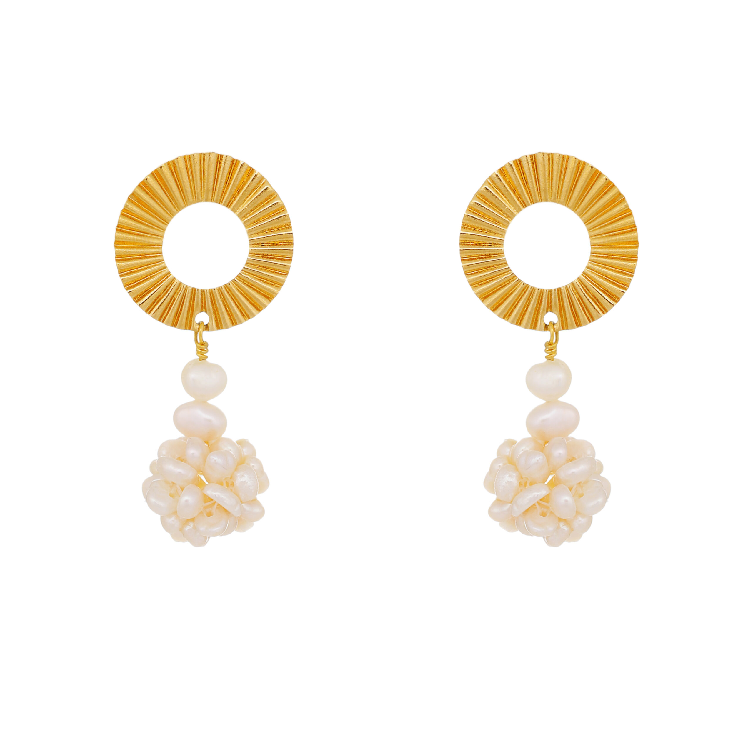 Earrings round and beaded flowers